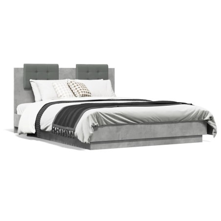 vidaXL Cama con cabecero madera de ingeniería gris hormigón 140x190 cm