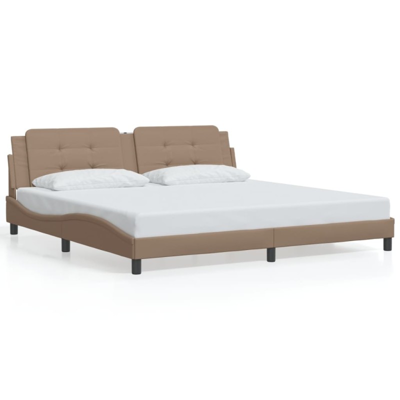 vidaXL Estructura de cama con LED cuero sintético capuchino 200x200 cm vidaXL Estructura de cama con LED cuero sintético capuchino 200x200 cm