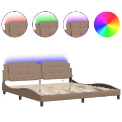 vidaXL Estructura de cama con LED cuero sintético capuchino 200x200 cm