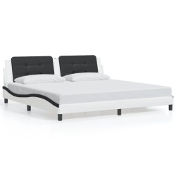vidaXL Estructura cama con LED cuero sintético blanco negro 200x200 cm