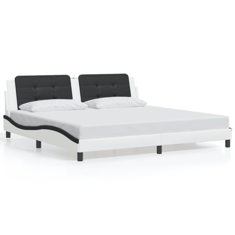 vidaXL Estructura cama con LED cuero sintético blanco negro 200x200 cm