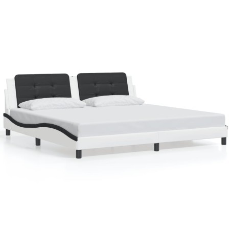 vidaXL Estructura cama con LED cuero sintético blanco negro 200x200 cm