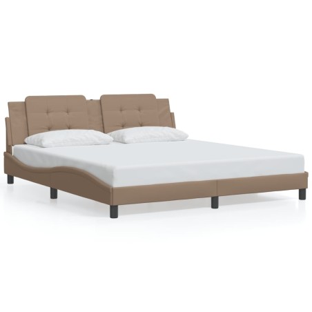 vidaXL Estructura de cama con luz LED cuero PE capuchino 180x200 cm