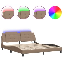 vidaXL Estructura de cama con luz LED cuero PE capuchino 180x200 cm