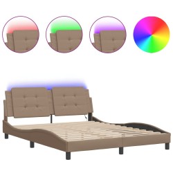 vidaXL Estructura de cama con luces LED cuero PE capuchino 160x200 cm
