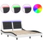 vidaXL Estructura de cama con luz LED cuero PE blanco negro 160x200 cm vidaXL Estructura de cama con luz LED cuero PE blanco negro 160x200 cm