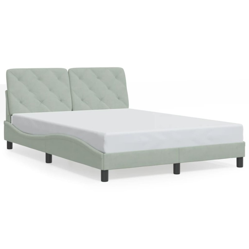 vidaXL Estructura de cama con cabecero terciopelo gris claro 140x190cm vidaXL Estructura de cama con cabecero terciopelo gris claro 140x190cm
