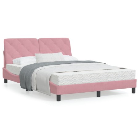 vidaXL Estructura de cama con cabecero de terciopelo rosa 140x190 cm