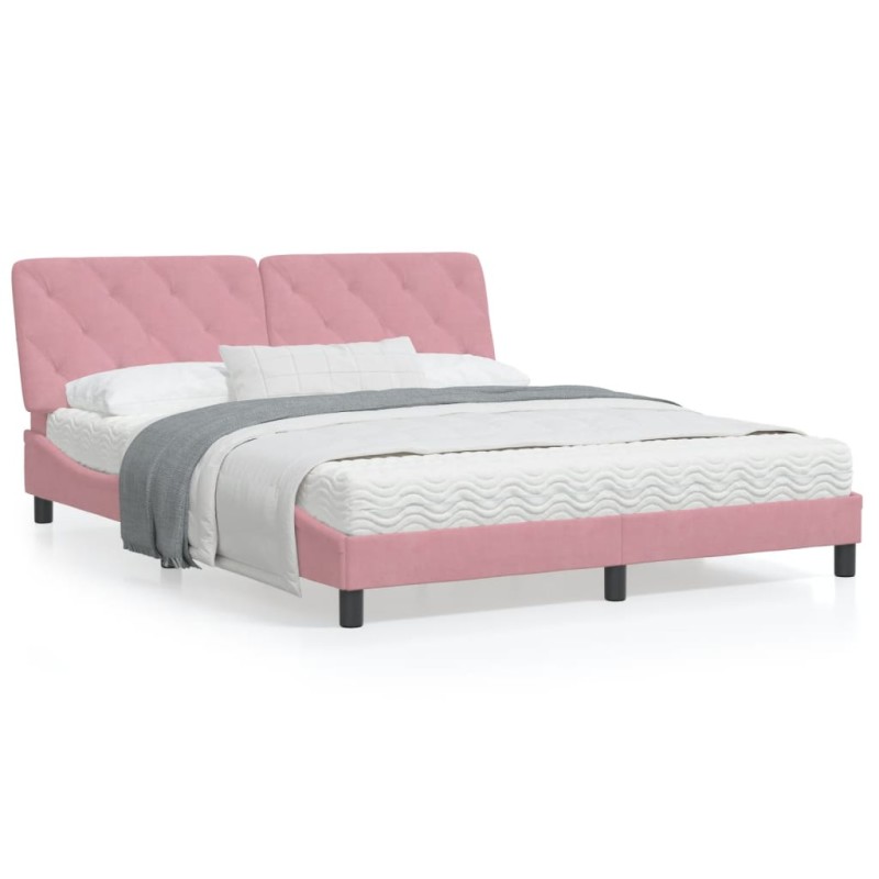 vidaXL Estructura de cama con cabecero de terciopelo rosa 160x200 cm vidaXL Estructura de cama con cabecero de terciopelo rosa 160x200 cm