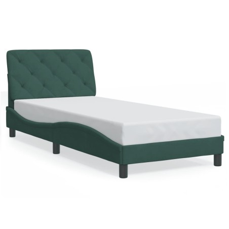 vidaXL Estructura cama con luces LED terciopelo verde oscuro 90x200 cm