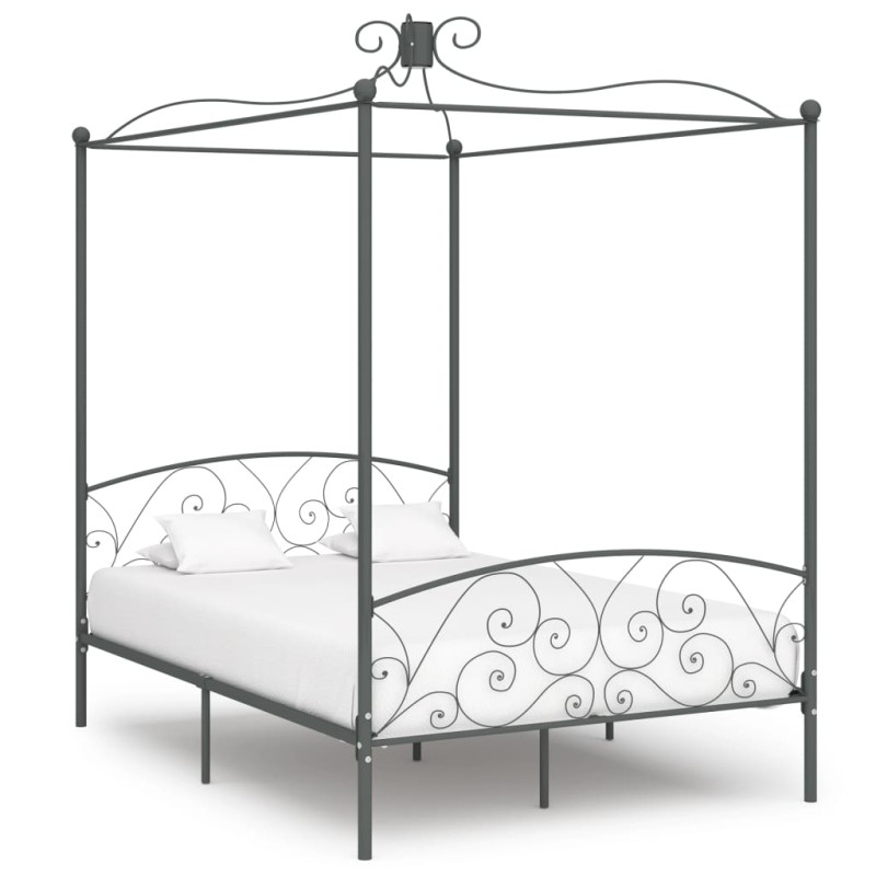 vidaXL Estructura de cama con dosel metal gris 140x200 cm