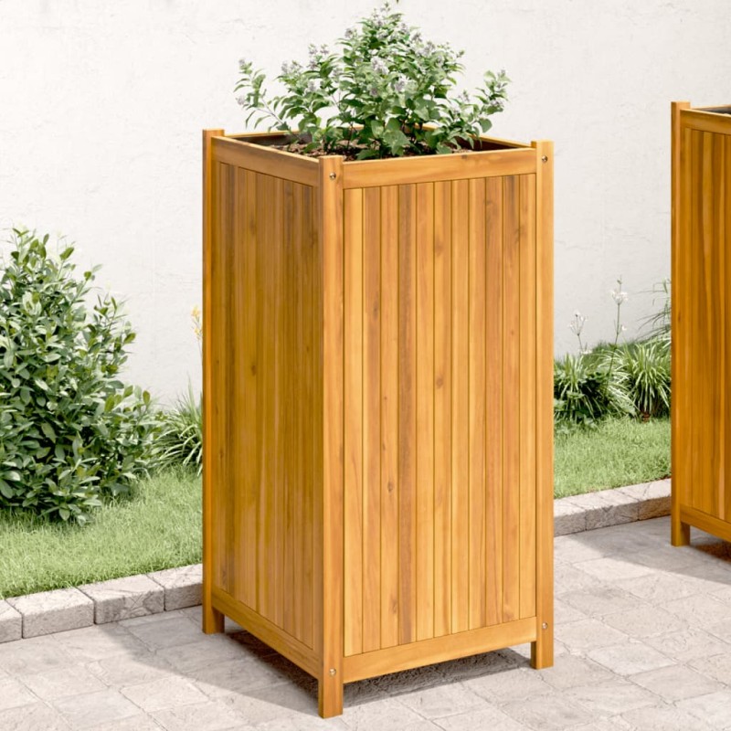 vidaXL Jardinera con forro madera maciza de acacia 50x50x100 cm vidaXL Jardinera con forro madera maciza de acacia 50x50x100 cm