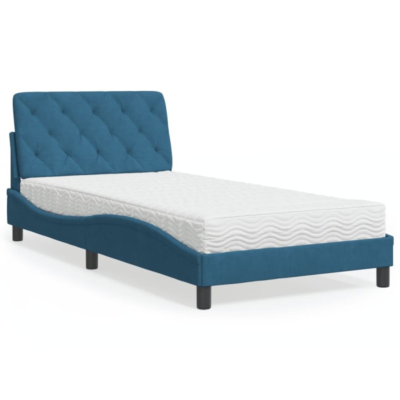 vidaXL Cama con colchón terciopelo azul 100x200 cm vidaXL Cama con colchón terciopelo azul 100x200 cm