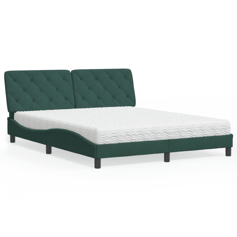 vidaXL Cama con colchón terciopelo verde oscuro 160x200 cm vidaXL Cama con colchón terciopelo verde oscuro 160x200 cm