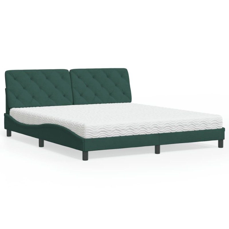 vidaXL Cama con colchón terciopelo verde oscuro 180x200 cm vidaXL Cama con colchón terciopelo verde oscuro 180x200 cm