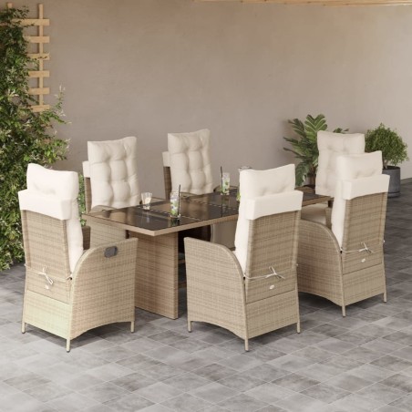 vidaXL Set comedor de jardín 7 pzas con cojines ratán sintético beige