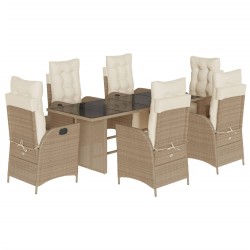 vidaXL Set comedor de jardín 7 pzas con cojines ratán sintético beige