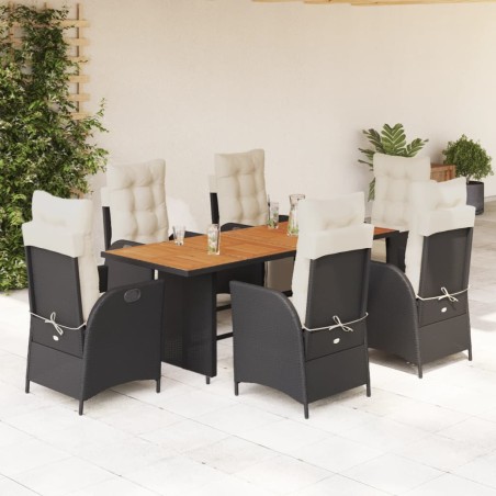 vidaXL Set de comedor de jardín 7 pzas y cojines ratán sintético negro