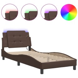 vidaXL Estructura cama con luces LED cuero sintético marrón 80x200 cm