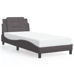 vidaXL Estructura de cama con luces LED cuero sintético gris 90x200 cm