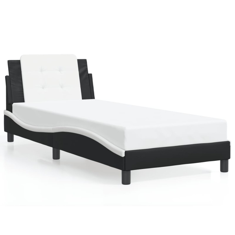 vidaXL Estructura cama con LED cuero sintético negro blanco 90x200 cm vidaXL Estructura cama con LED cuero sintético negro blanco 90x200 cm