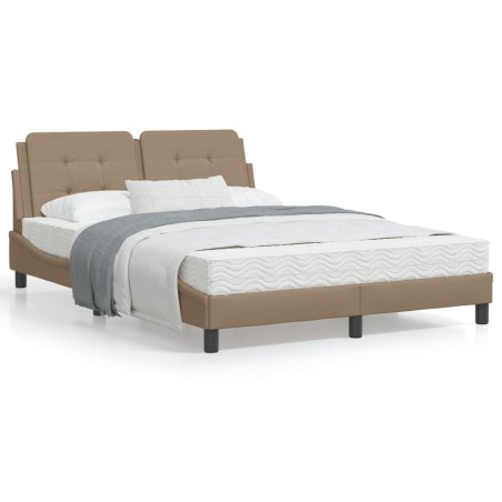 vidaXL Estructura de cama con LED cuero sintético capuchino 120x200 cm