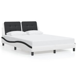 vidaXL Estructura de cama luces LED cuero PE blanco y negro 140x190 cm