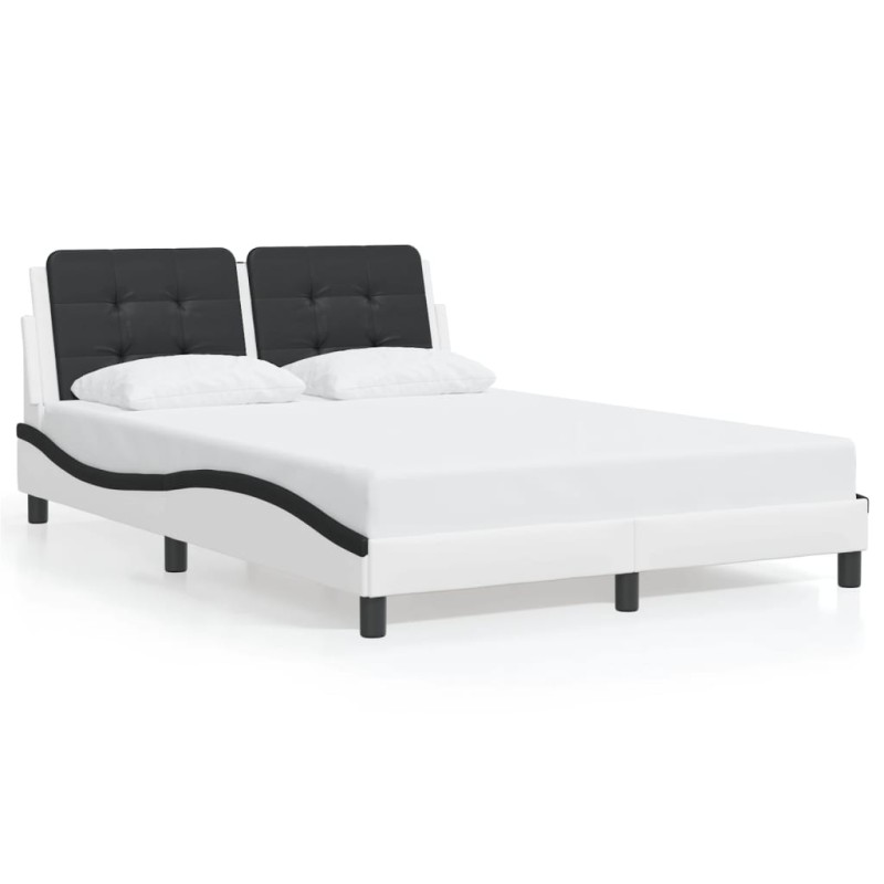 vidaXL Estructura de cama luces LED cuero PE blanco y negro 140x190 cm