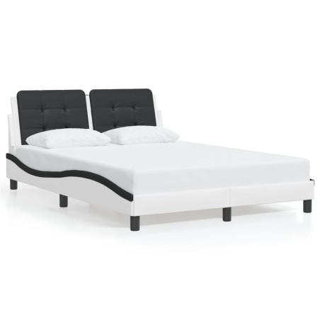 vidaXL Estructura de cama luces LED cuero PE blanco y negro 140x190 cm