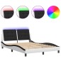 vidaXL Estructura de cama luces LED cuero PE blanco y negro 140x190 cm