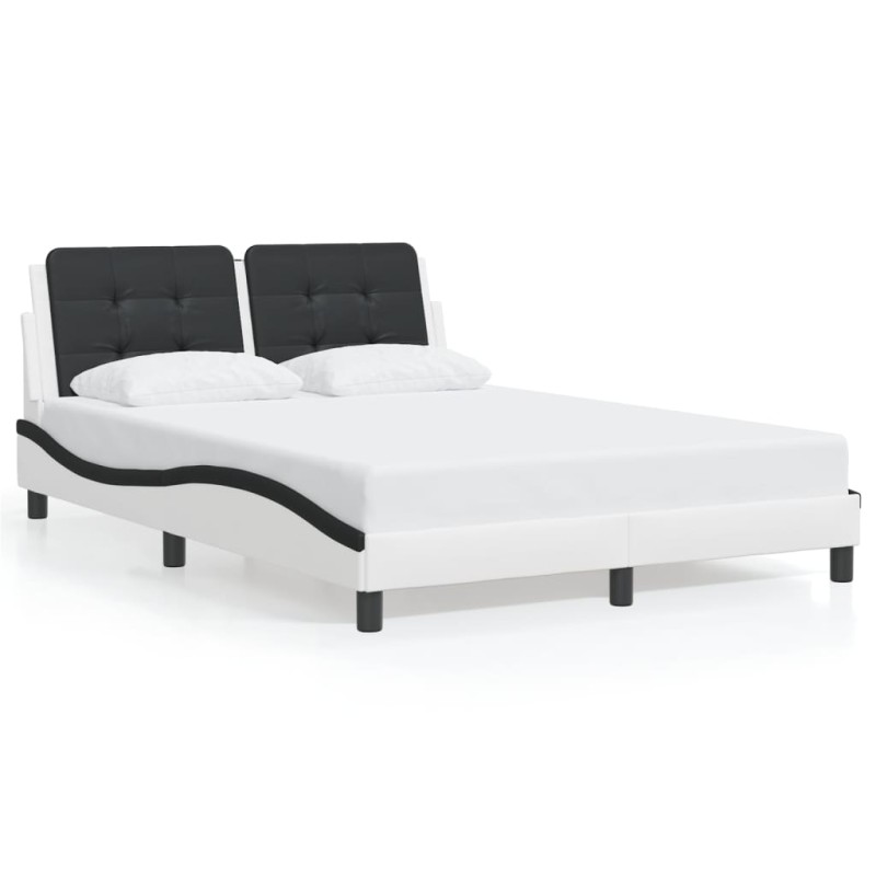 vidaXL Estructura cama con LED cuero sintético blanco negro 120x200 cm vidaXL Estructura cama con LED cuero sintético blanco negro 120x200 cm