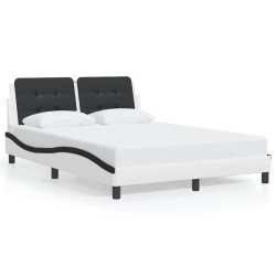 vidaXL Estructura cama con LED cuero sintético blanco negro 140x200 cm