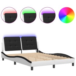 vidaXL Estructura cama con LED cuero sintético blanco negro 140x200 cm