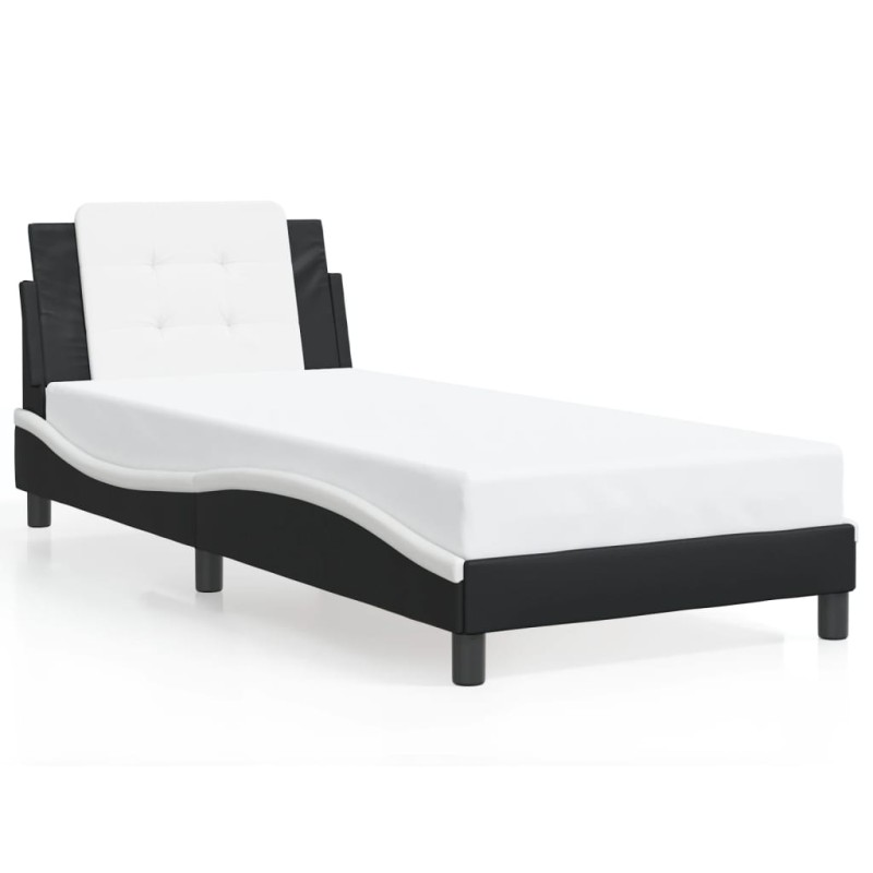 vidaXL Estructura de cama con cabecero cuero sintético negro y blanco vidaXL Estructura de cama con cabecero cuero sintético negro y blanco