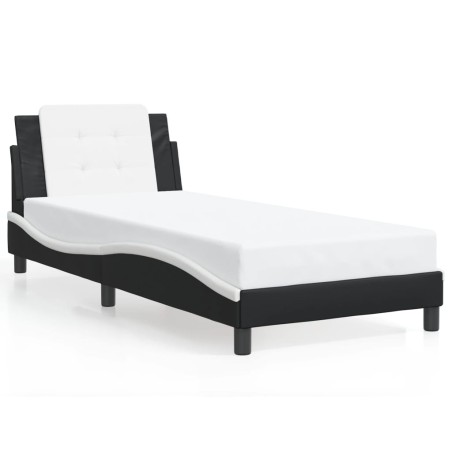 vidaXL Estructura de cama con cabecero cuero sintético negro y blanco