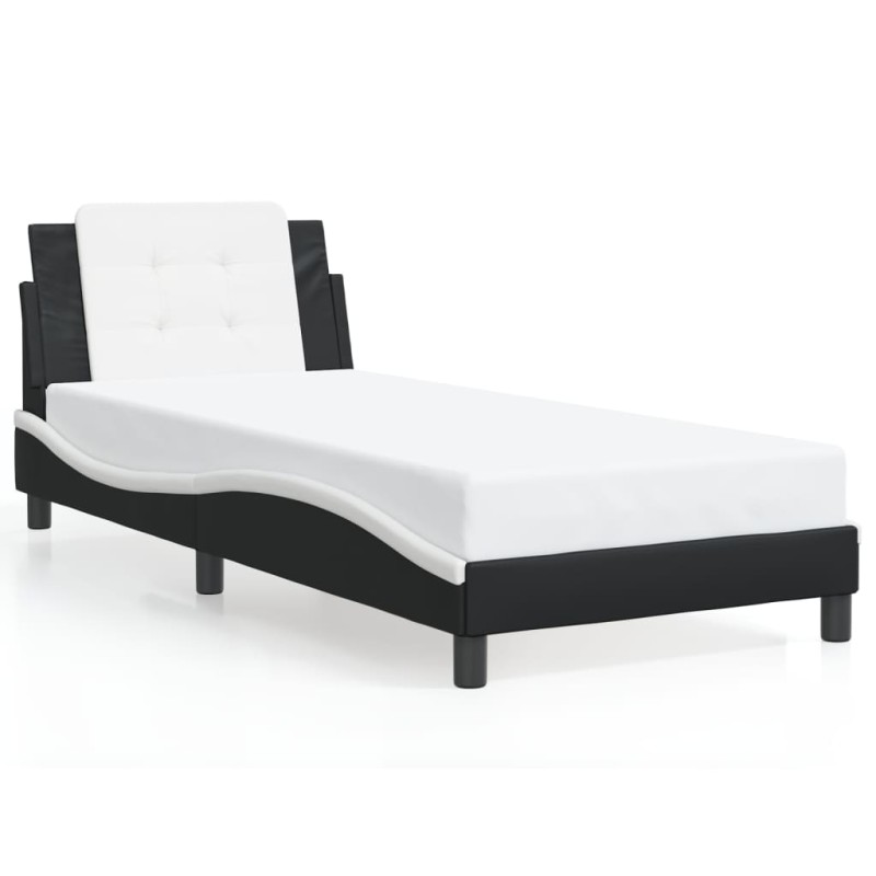 vidaXL Estructura cama cabecero cuero sintético negro blanco 90x200 cm vidaXL Estructura cama cabecero cuero sintético negro blanco 90x200 cm