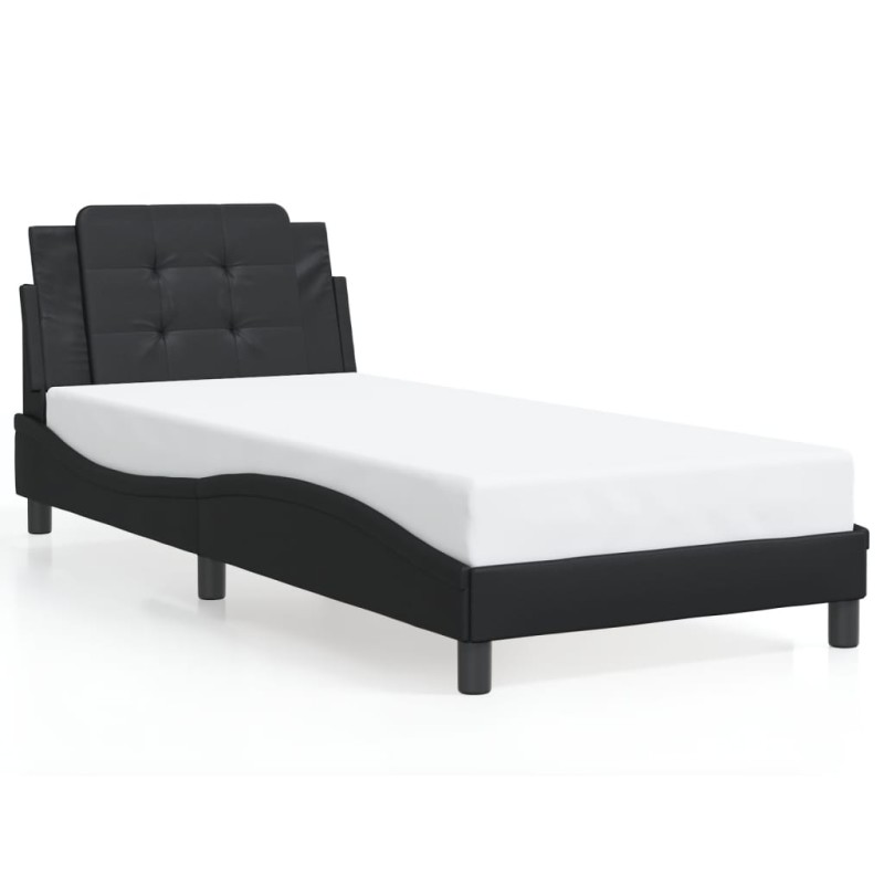 vidaXL Estructura de cama con cabecero cuero sintético negro 100x200cm vidaXL Estructura de cama con cabecero cuero sintético negro 100x200cm