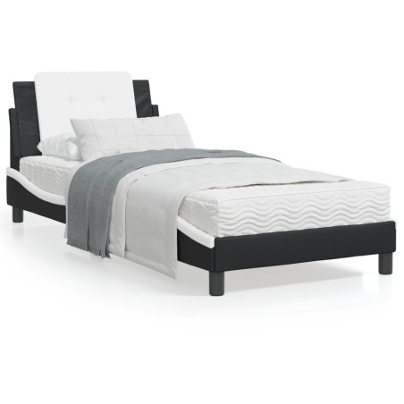 vidaXL Estructura de cama con cabecero cuero sintético negro y blanco