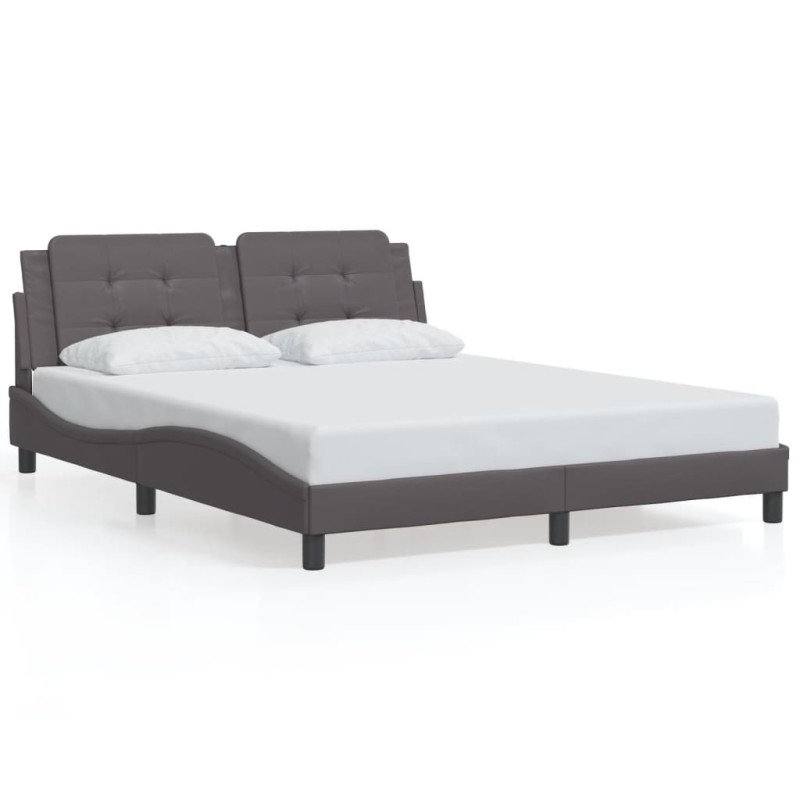 vidaXL Estructura de cama con cabecero cuero sintético gris 160x200cm vidaXL Estructura de cama con cabecero cuero sintético gris 160x200cm