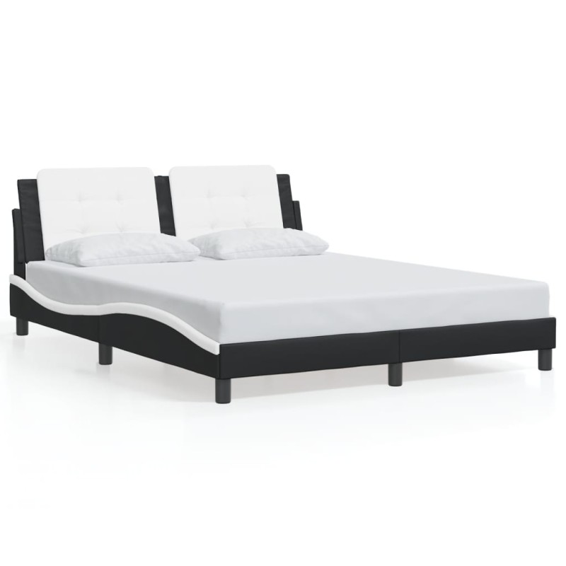 vidaXL Estructura cama cabecero cuero sintético negro blanco 160x200cm vidaXL Estructura cama cabecero cuero sintético negro blanco 160x200cm