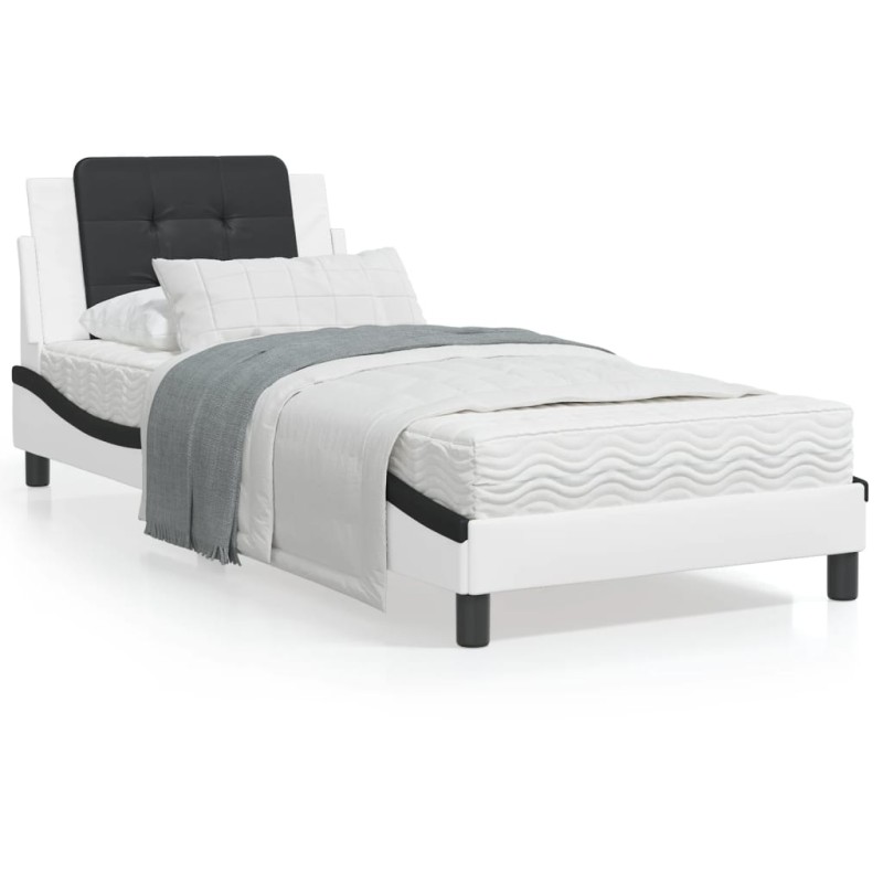 vidaXL Cama con colchón cuero sintético blanco y negro 80x200 cm vidaXL Cama con colchón cuero sintético blanco y negro 80x200 cm