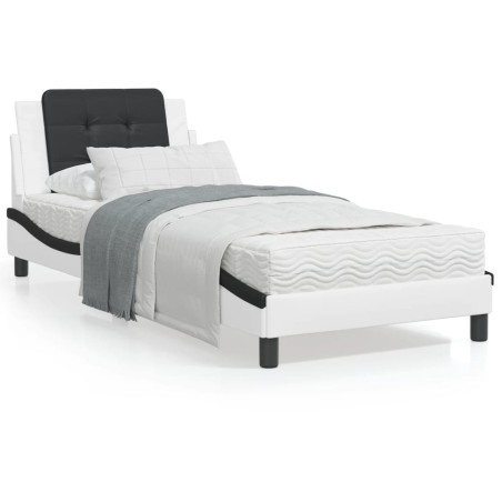 vidaXL Cama con colchón cuero sintético blanco y negro 80x200 cm