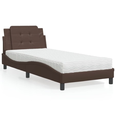 vidaXL Cama con colchón cuero sintético marrón 100x200 cm