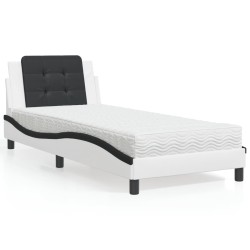 vidaXL Cama con colchón cuero sintético blanco y negro 100x200 cm
