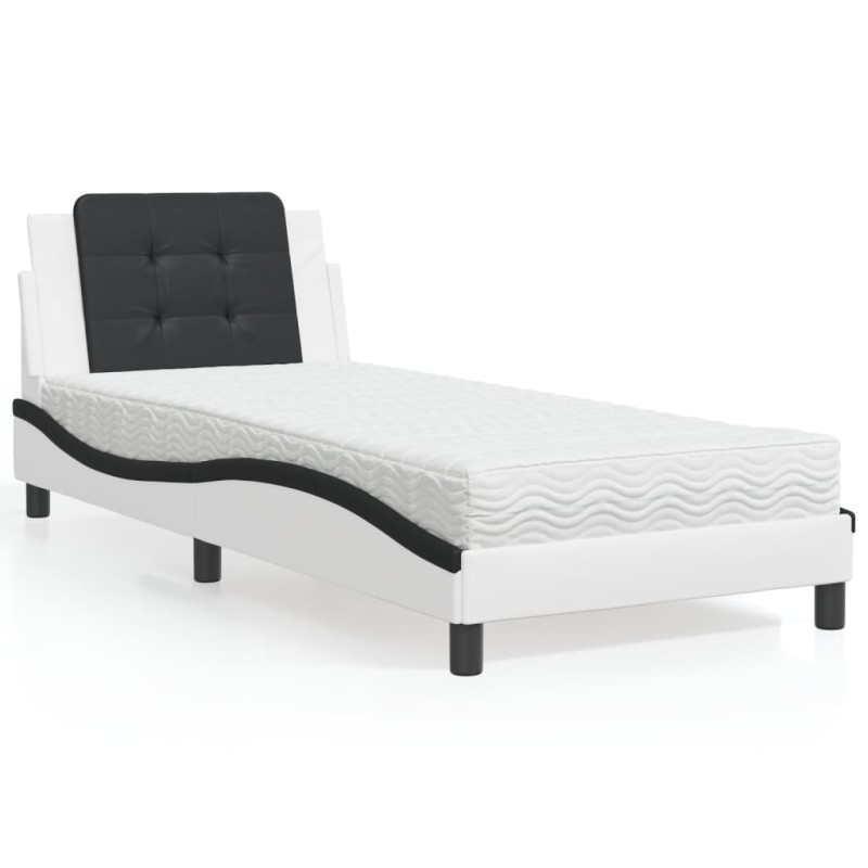 vidaXL Cama con colchón cuero sintético blanco y negro 100x200 cm vidaXL Cama con colchón cuero sintético blanco y negro 100x200 cm
