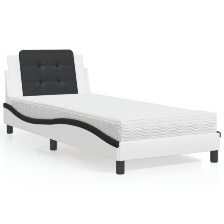 vidaXL Cama con colchón cuero sintético blanco y negro 100x200 cm