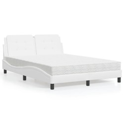 vidaXL Cama con colchón cuero sintético blanco 120x200 cm