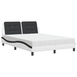 vidaXL Cama con colchón cuero sintético blanco y negro 140x200 cm
