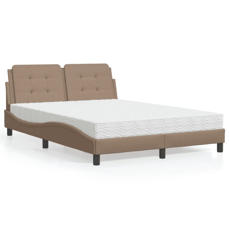 vidaXL Cama con colchón cuero sintético capuchino 140x200 cm vidaXL Cama con colchón cuero sintético capuchino 140x200 cm