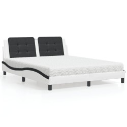 vidaXL Cama con colchón cuero sintético blanco y negro 160x200 cm